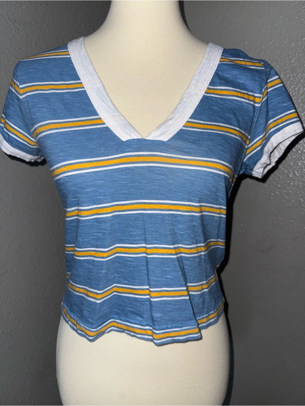 Anthropologie Pilcro Striped V-Neck Crop Tee - Women's Casual Top Small
